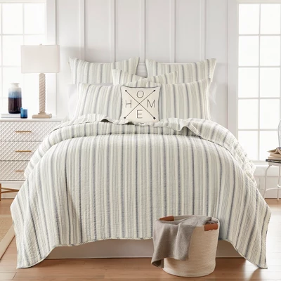 Rochelle Stripe Grey Quilted Euro Sham - 2pk - Levtex Home 4 Rochelle Stripe Grey Quilted Euro Sham - 2pk - Levtex Home - Image 2