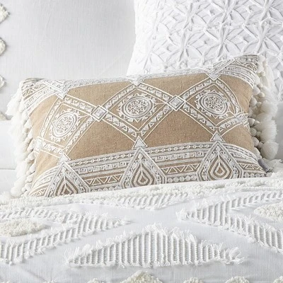 Harleson - Diamond Ikat Tassel Pillow - Natural Tan & White - Levtex Home 3 Harleson - Diamond Ikat Tassel Pillow - Natural Tan & White - Levtex Home