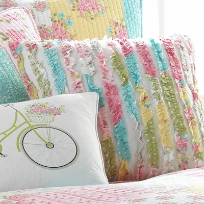 Vintage Rose Ruffled Decorative Pillow - Levtex Home 3 Vintage Rose Ruffled Decorative Pillow - Levtex Home