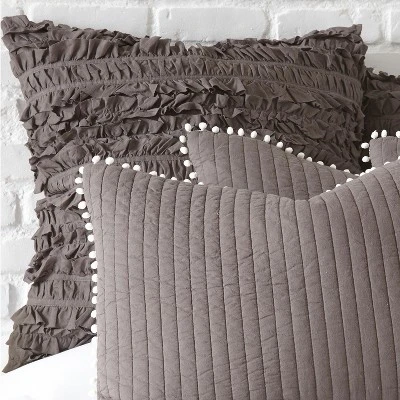 Pom Pom Slate Euro Sham - Levtex Home 3 Pom Pom Slate Euro Sham - Levtex Home
