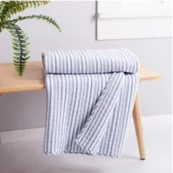 Tobago Stripe Blue Quilted Throw - Levtex Home