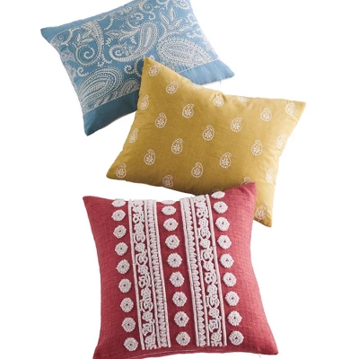 Khotan Red Embroidered Blue Pillow - Levtex Home 4 Khotan Red Embroidered Blue Pillow - Levtex Home - Image 2